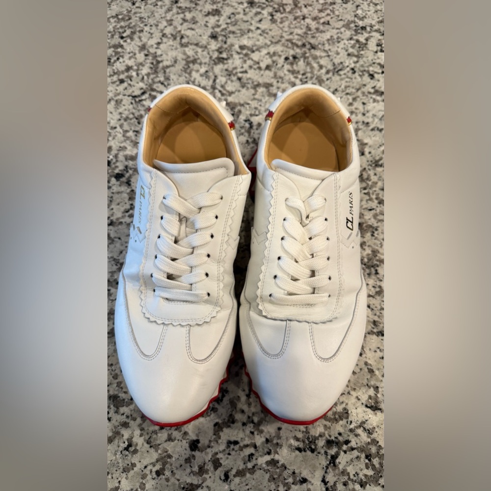 CL Paris White Leather Sneakers with Red Zigzag Sole - Picture 7 of 7